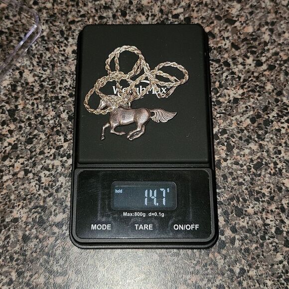 Vintage Sterling Silver Rope Chain Necklace & Running Horse Charm Pendant - Picture 6 of 9